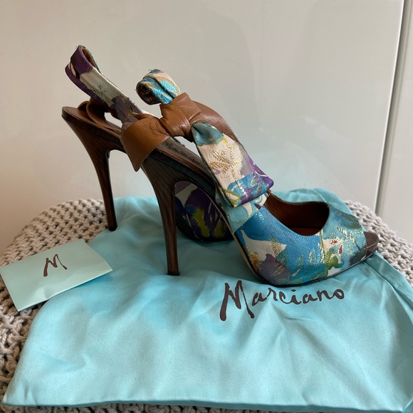 MARCIANO - Gorgeous Floral Colourful Sling Back Heels - Open Toe - Picture 7 of 13